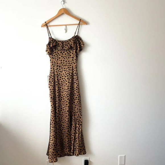Never Fully Dressed Ruffle Sleeve Cut Out Maxi Dress NWT Leopard Brown Size 6 - Picture 8 of 11